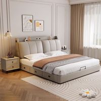 Lit king-size moderne en cuir avec tiroirs, rembourré et confortable, mobilier de chambre principale, source directe usine