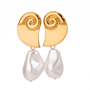 ต่างหูแบบห้อย ชุบทอง ประดับมุก ดีไซน์ทรงเรขาคณิต สำหรับผู้หญิง สวมใส่ได้ทุกวัน - Product Image 1