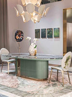 Französisches High-End-Restaurant Marmor Ovaler Esstisch und Stuhl Minimalistisches Florales Westliches Restaurant Tisch- und Stuhlset