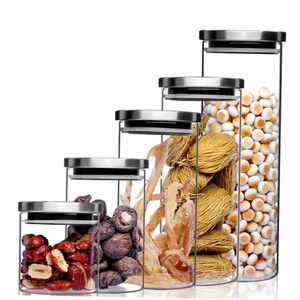 Cylinder Square Clear Stripe Borosilicate Glass <b>Kitchen</b> Food <b>Storage</b> Jar with Airtight Sealed Lid - Product Image 1