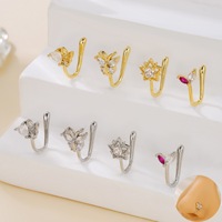 Cincin hidung emas kuningan tidak pudar ramah lingkungan untuk wanita manset hidung emas lucu bintang Zircon tindik palsu untuk hadiah pesta pernikahan