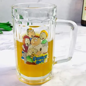 Sublimation Custom Glass Beer Mug Clear Cup Hand Printing Funny Glass Beer Glasses Mugs With Handle
