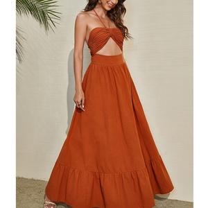 Abiti da sole MANNI 2021 donna con dettagli ritagliati con orlo a righe abito Vestido Boho Halter Bangkok - Product Image 6