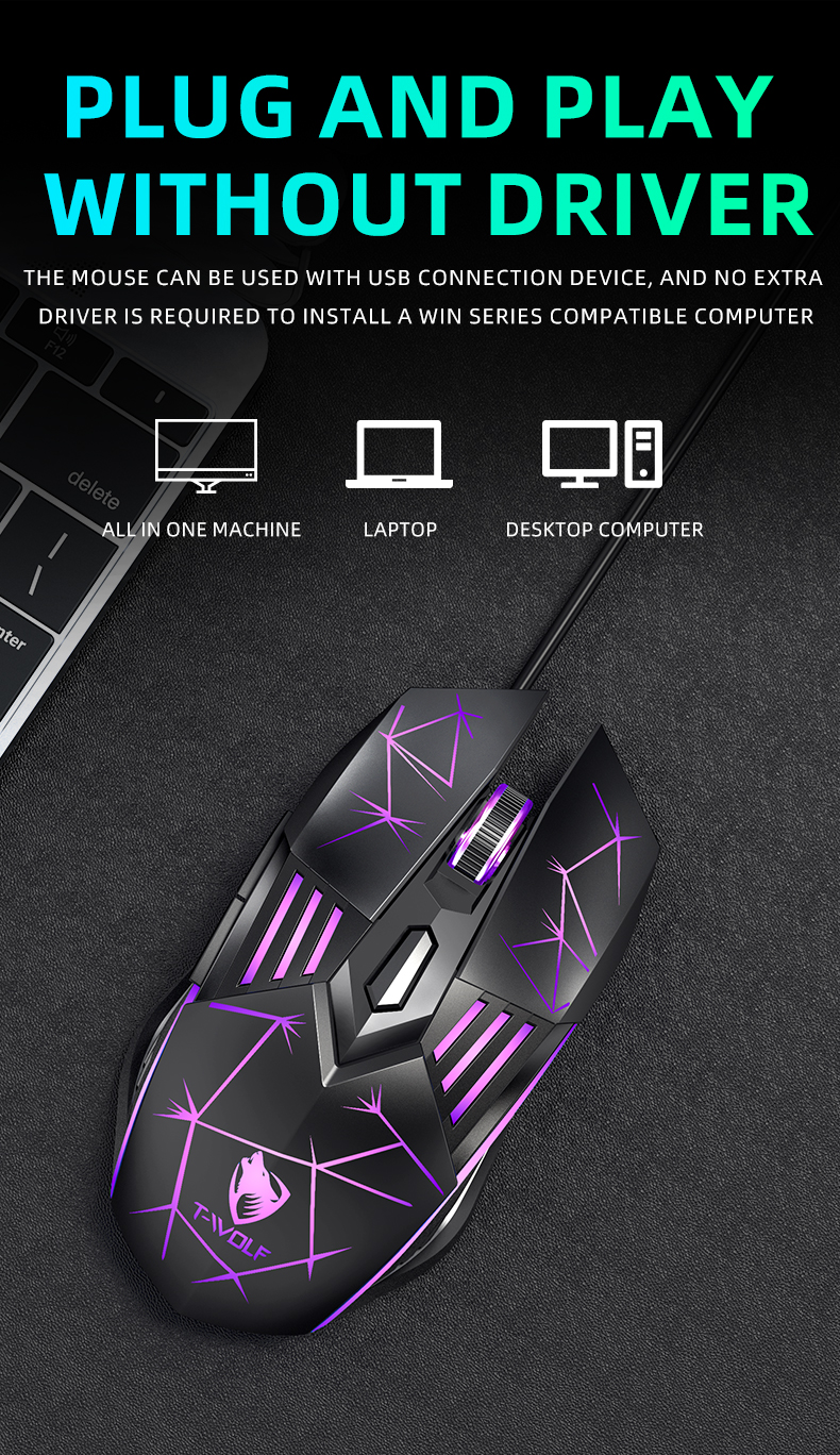 New gadget TWOLF G560 Wired Mouse 6 keys adjustable dpi four-color breathing lamp for mouse gamer