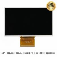 شاشة TMK 800x480 مقاس 5.0 بوصة IPS TFT LCD عالية السطوع 500 نيت، واجهة RGB 40 دبوس، بديل 1:1 للشاشات الصناعية