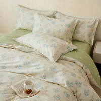 Parure de lit 4 pièces Alenhome 100% coton, motif feuillage, style pastoral, housse de couette, drap plat, taies d'oreiller, 200TC, respirante