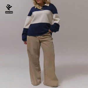 F5777 Felpe Personalizzate da <span class=keywords><strong>Donna</strong></span>, Pullover a Maniche Lunghe, Maglia da Rugby, Colletto a Polo, Scollo a V, Top Bicolore in <span class=keywords><strong>Pile</strong></span> - Product Image 6