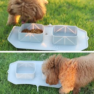 Custom Logo <b>Silicone</b> Double Bowl Portable Non-Slip Dog Food Supplies Outdoor Folding Cat Dog Bowl <b>Mat</b> Promotional Pet Travel - Product Image 2