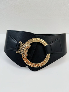Cintura da donna versatile, elegante e sofisticata, con fibbia rotonda, abbinabile a gonne, abiti e tailleur; cintura elastica in vita. - Product Image 4