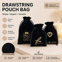 Bolsa de Terciopelo Negra a Prueba de Polvo para Auriculares, Cables, Electrónicos, Artículos de Aseo, Organizador de Viaje, Bolsa de Terciopelo con Cordón, Tamaño Personalizado