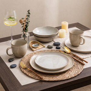 Ensemble de vaisselle moderne de style européen EKA, cuillère, bol, assiette, tasse en porcelaine, vaisselle irrégulière en grès pour usage domestique - Product Image 2