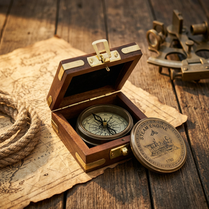 Antique <b>Wooden</b> <b>Box</b> With Nautical Pocket Compass Portable Navigation Gift for Hiking Camping - Product Image 4