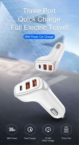 Best Universal Mobile Phone Power <b>Adapter</b> 3 Port Dual Usb + Type C PD 38W Fast Charging 12V 24V Car Charger - Product Image 6