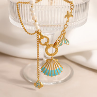 Collier superposé tendance SUMMLY avec breloques océaniques, plaqué or 18 carats, en acier inoxydable, pendentifs coquillage, étoile de mer et sirène pour femme