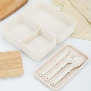 Lonchera Bento <span class=keywords><strong>de</strong></span> Madera <span class=keywords><strong>de</strong></span> Doble Capa con Tapa y Correa para Niños y Adultos - Product Image 5