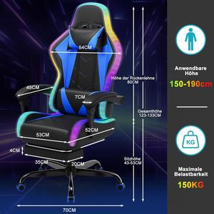 Coussin de siège à ressort de poche Massage chaise de jeu ergonomique RGB LED Sillas <span class=keywords><strong>Gamer</strong></span> Play Game Racing Chair avec haut-parleurs <span class=keywords><strong>Bluetooth</strong></span> - Product Image 2