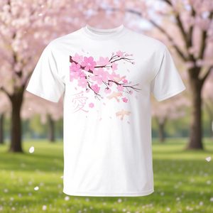 T-shirt Premium con Ramo di Ciliegio Sakura e Scritta Giapponese 'Love' per Uomini e Donne, per Coppie e Fan - Product Image 2