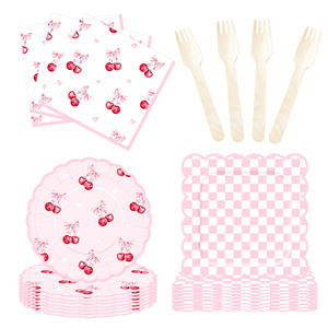 Juego de Vajilla de Papel con Tema de Frutas Personalizado DAMAI, Platos, Vasos y Servilletas de Papel Rosa Desechables con Diseño de Cerezas para Fiestas de Cumpleaños Infantiles - Product Image 6