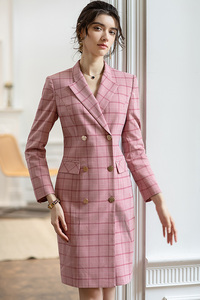 <span class=keywords><strong>Enrejado</strong></span> Rosa original diseñado doble botón de fábrica al por mayor <span class=keywords><strong>para</strong></span> las mujeres ocasión vestidos hasta la rodilla ODM OEM ropa de negocios - Product Image 2