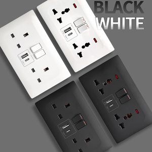 Jinmai UK Standard 13A USB Plug Wall Socket with Light Switch 250V Universal 1 Outlet 2 USB a 2 Type-C <strong>Ports</strong> Plastic <strong>White</strong>/Black - Product Image 1