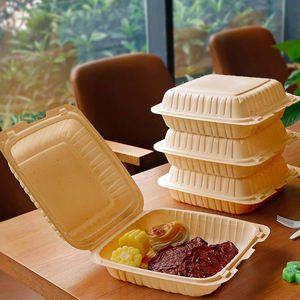 Envase de comida desechable de 9 por 9 pulgadas ecológico al por mayor, comida rápida biodegradable, almuerzo, concha de almeja, <span class=keywords><strong>microondas</strong></span> para llevar - Product Image 2