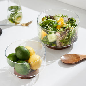 Fábrica Venda Quente Moderna Salada De Vidro Transparente Tigela com Base De Madeira Grande Tigelas De Vidro Espessado para Servir Comida - Product Image 6