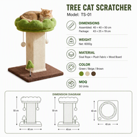 Griffoir pour chat en forme d'arbre avec nid-canopée, pilier en sisal, jouet à ressort, base en peluche et plateau en bois pour chats d'intérieur