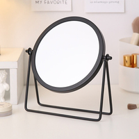 Offre Spéciale cosmétique noir et or rond bureau réglable rotatif métal petite Table maquillage miroir miroir Vertical