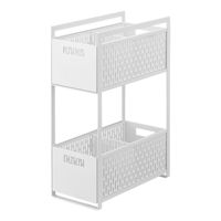 Organisateur de meuble sous évier coulissant en métal multi-compartiments, écologique et durable, pour cuisine et salle de bain, avec panier de rangement à 2 niveaux et poignée