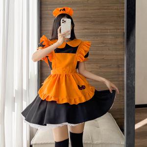 <span class=keywords><strong>Costume</strong></span> da Cameriera Vampiro <span class=keywords><strong>Pipistrello</strong></span> per Cosplay, Uniforme Retrò Arancione a Tema Zucca, Abito Lolita da Cameriera per Feste e Giochi di Ruolo - Product Image 1