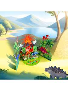 <span class=keywords><strong>Carte</strong></span> de vœux pour enfants surprise, anniversaire, dessin animé, volcan fantastique, dinosaure, parc, double porte, pop-up, en stock - Product Image 2