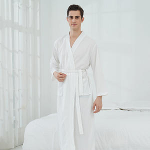 Unisex <strong>Waffle</strong> Texture Bathrobe Long Absorbent Spa <strong>Robe</strong> with V-Neck Belt &amp; Pockets 100% Polyester Nightgown Couple Hotel Home Use - Product Image 6