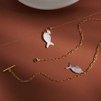 Kalung Ikan Mutiara Cangkang Lapis Emas 14k 18k dari Baja Anti Karat 316 Tahan Air, Anti Luntur, Gaya Hawaii Musim Panas untuk Wanita