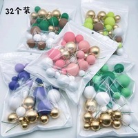 Gâteau d'anniversaire ensemble différent de taille mixte boule de mousse blanc or ruban rose boules gâteau Topper fausses boules