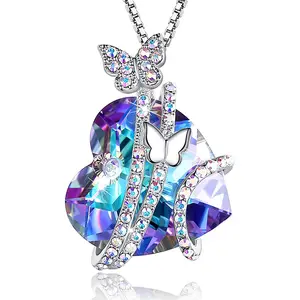 2023 nouveau tempérament papillon colliers bijoux fins coloré cristal strass coeur pendentif collier pour femmes cadeaux