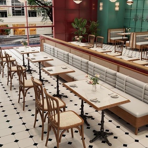 Ensemble de mobilier de <span class=keywords><strong>restaurant</strong></span> et de bar : canapé, banquette, table et chaises, en bois massif, style commercial classique <span class=keywords><strong>chinois</strong></span>, avec plateau en marbre et structure métallique, pour <span class=keywords><strong>salon</strong></span> de bar, confortable - Product Image 1