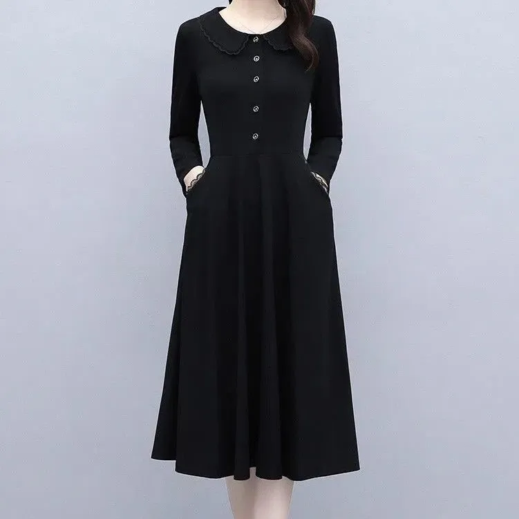 Autunno nuovo stile alla moda formale manica lunga donna di grandi dimensioni elegante abito nero lungo