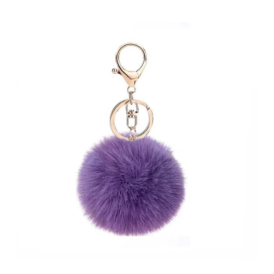 New Design Metal Carabiner Keychain Faux Fur Puff Ball for Lady Bags with Silk Screen Printing