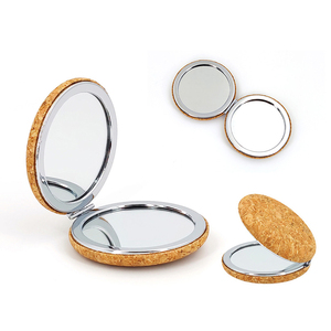 Custom Your Logo Natural Cork Portable Metal Retro Mirror Beauty Set Portable Metal Makeup Mirror