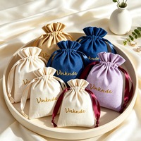 Pochette personnalisée en coton et bambou naturel avec logo, ruban à cordon, pour bijoux, cosmétiques, cadeaux de mariage, emballage de bonbons, sur mesure