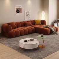 Canapé d'angle moderne en forme de L à trois places avec chaise longue, structure en bois massif, canapé nuage, canapé chenille pour salon, appartement, hôtel