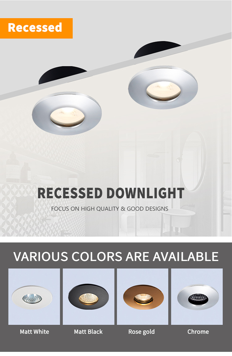 Recessed 84mm Waterproof IP65 Downlight Sand White For Shower Room