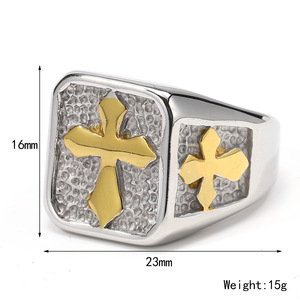 중저 CE 도매 크로스 링 스테인리스 스틸 18K PVD 금도금 대형 방수 변색 방지 남성용 반지 - Product Image 1