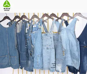 Womens Suspender Skirt Denim Dress Used Clothing Supplier 45kg Bale Used Clothes