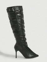 Bottes hautes marron en similicuir pour femme, personnalisables, à bout pointu, talon aiguille, avec boucle et fermeture éclair latérale