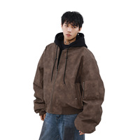 Automne hiver hommes veste épaissie Melard col montant à capuche coupe ample nouveau deux pièces Design américain Denim matériel lapin