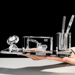 Grace Bureau Clear Ronde Diamant Kristal Glas Enkele Revolving Pen Stand/Houder Als Geschenk Decoratie Pen Stand Set