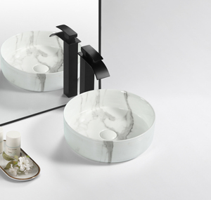 Lavabo da appoggio in ceramica bianca moderna con motivo a pietra blu iridescente, capacità 9L, garanzia 5 anni - Product Image 5