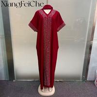 Nouvelle Robe Boubou Élégante Femme Africaine Ankara Été 2026, Col en V, Diamants Thermocollés, Tendance Quotidienne