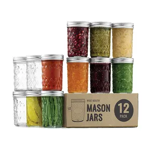 Frascos de vidrio redondos personalizados de 8oz con tapa, tarro de almacenamiento de alimentos, contenedor para conservas, gelatina, mermelada, miel